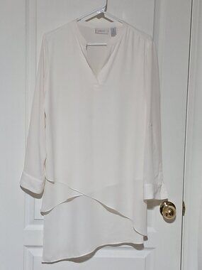 Chicos Ivory Color Asymmetric Hem Tunic with Convertible Sleeves, Size 1